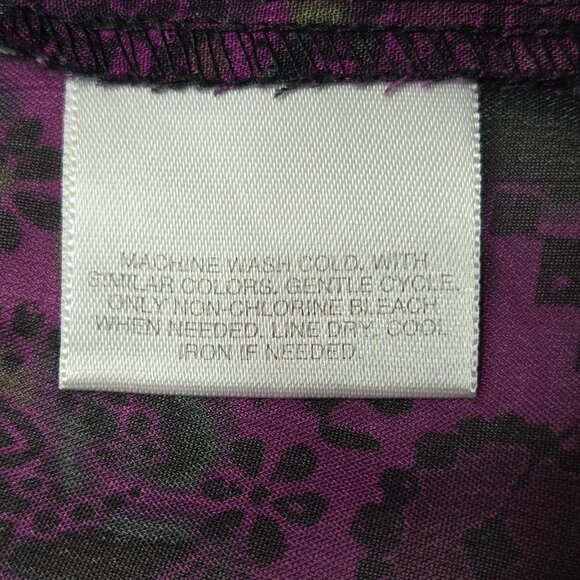 Apostrophe Top Women Medium Purple Leopard Floral Sheer Bell Sleeve Boho Peasant - Picture 12 of 12